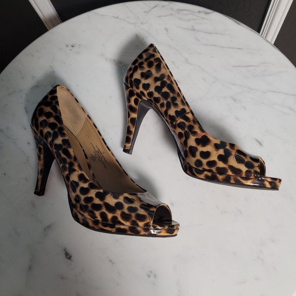 Merona Patent Leopard Print Open Toe Pumps Size 7.5 - Picture 4 of 10